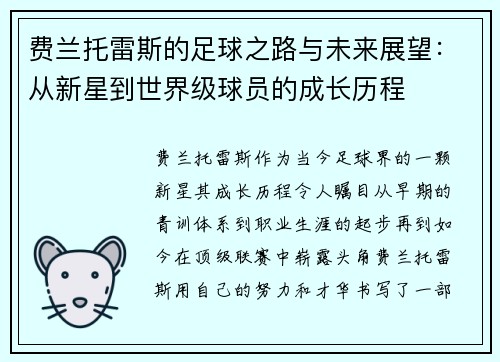 费兰托雷斯的足球之路与未来展望：从新星到世界级球员的成长历程