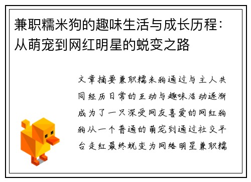 兼职糯米狗的趣味生活与成长历程：从萌宠到网红明星的蜕变之路