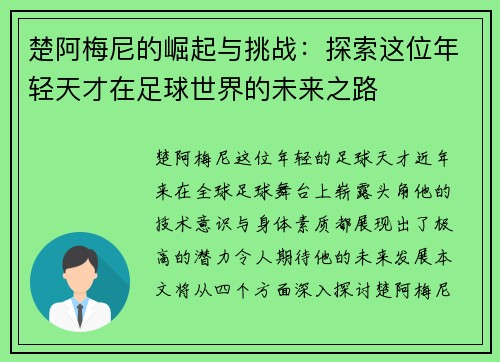 楚阿梅尼的崛起与挑战：探索这位年轻天才在足球世界的未来之路