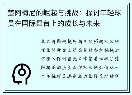 楚阿梅尼的崛起与挑战：探讨年轻球员在国际舞台上的成长与未来