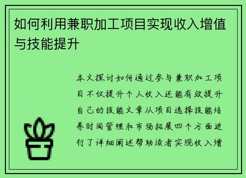 如何利用兼职加工项目实现收入增值与技能提升